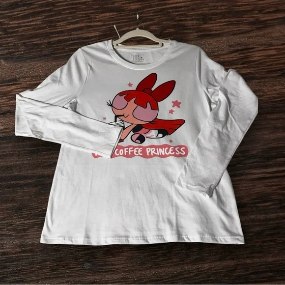 Iced Coffee Princess Graphic Long Sleeve Tee White Cotton Size M - Picture 3 of 7